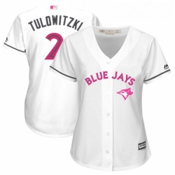 Womens Majestic Toronto Blue Jays 2 Troy Tulowitzki Authentic White Mothers Day Cool Base MLB Jersey