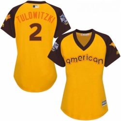 Womens Majestic Toronto Blue Jays 2 Troy Tulowitzki Authentic Yellow 2016 All Star American League BP Cool Base MLB Jersey