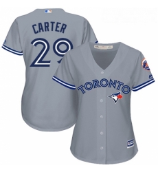 Womens Majestic Toronto Blue Jays 29 Joe Carter Authentic Grey Road MLB Jersey