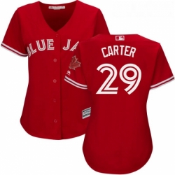 Womens Majestic Toronto Blue Jays 29 Joe Carter Authentic Scarlet Alternate MLB Jersey
