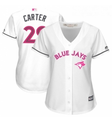 Womens Majestic Toronto Blue Jays 29 Joe Carter Authentic White Mothers Day Cool Base MLB Jersey