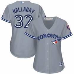 Womens Majestic Toronto Blue Jays 32 Roy Halladay Replica Grey Road MLB Jersey