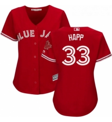Womens Majestic Toronto Blue Jays 33 JA Happ Authentic Scarlet Alternate MLB Jersey