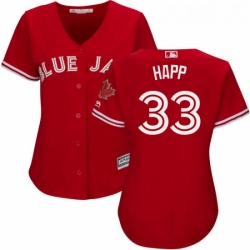 Womens Majestic Toronto Blue Jays 33 JA Happ Authentic Scarlet Alternate MLB Jersey