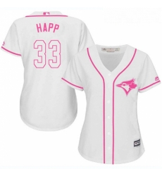 Womens Majestic Toronto Blue Jays 33 JA Happ Authentic White Fashion Cool Base MLB Jersey