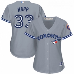 Womens Majestic Toronto Blue Jays 33 JA Happ Replica Grey Road MLB Jersey