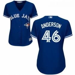 Womens Majestic Toronto Blue Jays 46 Brett Anderson Authentic Blue Alternate MLB Jersey 