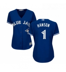 Womens Toronto Blue Jays 1 Alen Hanson Replica Blue Alternate Baseball Jersey 