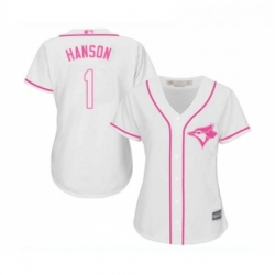 Womens Toronto Blue Jays 1 Alen Hanson Replica White Fashion Cool Base Baseball Jersey 