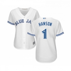 Womens Toronto Blue Jays 1 Alen Hanson Replica White Home Baseball Jersey 
