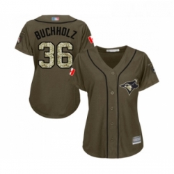 Womens Toronto Blue Jays 36 Clay Buchholz Authentic Green Salute to Service Baseball Jersey 