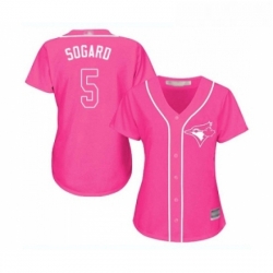 Womens Toronto Blue Jays 5 Eric Sogard Replica Pink Fashion Cool Base Baseball Jersey 