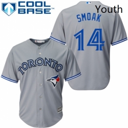 Youth Majestic Toronto Blue Jays 14 Justin Smoak Authentic Grey Road MLB Jersey