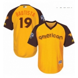 Youth Majestic Toronto Blue Jays 19 Jose Bautista Authentic Yellow 2016 All Star American League BP Cool Base MLB Jersey