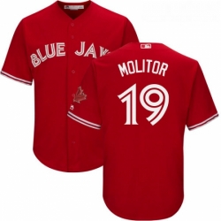 Youth Majestic Toronto Blue Jays 19 Paul Molitor Authentic Scarlet Alternate MLB Jersey