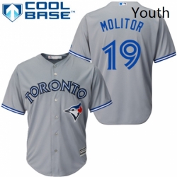 Youth Majestic Toronto Blue Jays 19 Paul Molitor Replica Grey Road MLB Jersey