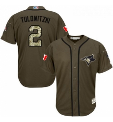 Youth Majestic Toronto Blue Jays 2 Troy Tulowitzki Replica Green Salute to Service MLB Jersey