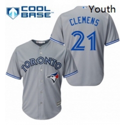 Youth Majestic Toronto Blue Jays 21 Roger Clemens Authentic Grey Road MLB Jersey