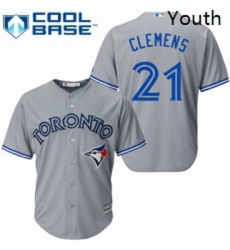 Youth Majestic Toronto Blue Jays 21 Roger Clemens Replica Grey Road MLB Jersey
