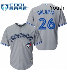 Youth Majestic Toronto Blue Jays 26 Yangervis Solarte Replica Grey Road MLB Jersey 