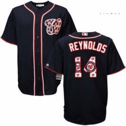 Mens Majestic Washington Nationals 14 Mark Reynolds Authentic Navy Blue Team Logo Fashion Cool Base MLB Jersey 