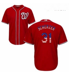 Mens Majestic Washington Nationals 31 Max Scherzer Replica Red USA Flag Fashion MLB Jersey