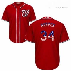 Mens Majestic Washington Nationals 34 Bryce Harper Authentic Red USA Flag Fashion MLB Jersey