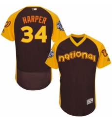 Mens Majestic Washington Nationals 34 Bryce Harper Brown 2016 All Star National League BP Authentic Collection Flex Base MLB Jersey