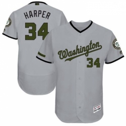 Mens Majestic Washington Nationals 34 Bryce Harper Grey Memorial Day Authentic Collection Flex Base MLB Jersey