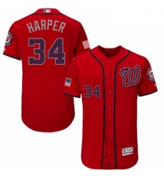 Mens Majestic Washington Nationals 34 Bryce Harper Red Fashion Stars Stripes Flex Base MLB Jersey