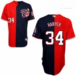 Mens Majestic Washington Nationals 34 Bryce Harper Replica BlueRed Split Fashion MLB Jersey