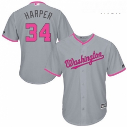 Mens Majestic Washington Nationals 34 Bryce Harper Replica Grey 2016 Mothers Day Cool Base MLB Jersey