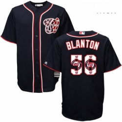 Mens Majestic Washington Nationals 56 Joe Blanton Authentic Navy Blue Team Logo Fashion Cool Base MLB Jersey