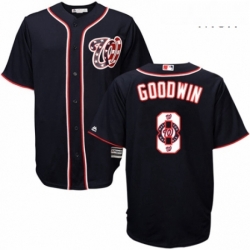 Mens Majestic Washington Nationals 8 Brian Goodwin Authentic Navy Blue Team Logo Fashion Cool Base MLB Jersey 