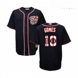 Mens Washington Nationals 10 Yan Gomes Authentic Navy Blue Team Logo Fashion Cool Base Baseball Jersey 