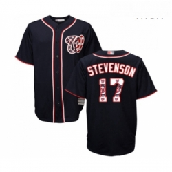 Mens Washington Nationals 17 Andrew Stevenson Authentic Navy Blue Team Logo Fashion Cool Base Baseball Jersey 
