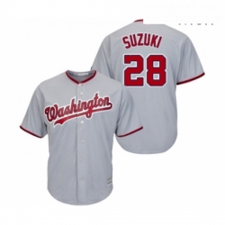 Mens Washington Nationals 28 Kurt Suzuki Replica Grey Road Cool Base Baseball Jersey 