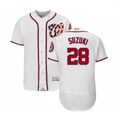 Mens Washington Nationals 28 Kurt Suzuki White Home Flex Base Authentic Collection Baseball Jersey