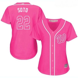 Nationals #22 Juan Soto Pink Fashion Women Stitched Baseball Jersey