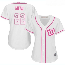 Nationals #22 Juan Soto White Pink Fashion Women Stitched Baseball Jersey