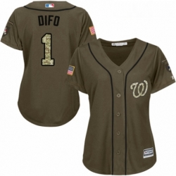 Womens Majestic Washington Nationals 1 Wilmer Difo Authentic Green Salute to Service MLB Jersey 