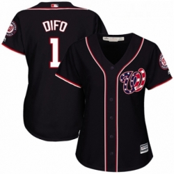 Womens Majestic Washington Nationals 1 Wilmer Difo Replica Navy Blue Alternate 2 Cool Base MLB Jersey 