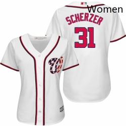Womens Majestic Washington Nationals 31 Max Scherzer Replica White Home Cool Base MLB Jersey