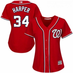 Womens Majestic Washington Nationals 34 Bryce Harper Authentic Red Alternate 1 Cool Base MLB Jersey