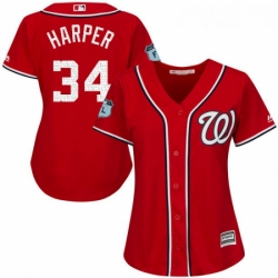 Womens Majestic Washington Nationals 34 Bryce Harper Authentic Scarlet 2017 Spring Training Cool Base MLB Jersey