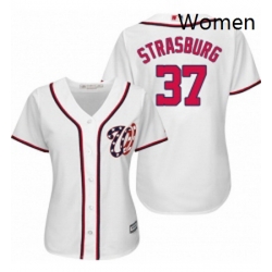 Womens Majestic Washington Nationals 37 Stephen Strasburg Authentic White MLB Jersey