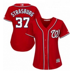Womens Majestic Washington Nationals 37 Stephen Strasburg Replica Red Alternate 1 Cool Base MLB Jersey