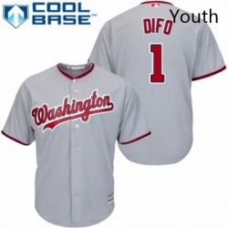 Youth Majestic Washington Nationals 1 Wilmer Difo Replica Grey Road Cool Base MLB Jersey 