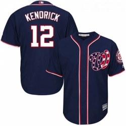 Youth Majestic Washington Nationals 12 Howie Kendrick Replica Navy Blue Alternate 2 Cool Base MLB Jersey 