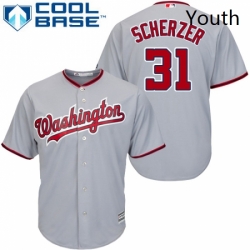 Youth Majestic Washington Nationals 31 Max Scherzer Authentic Grey Road Cool Base MLB Jersey